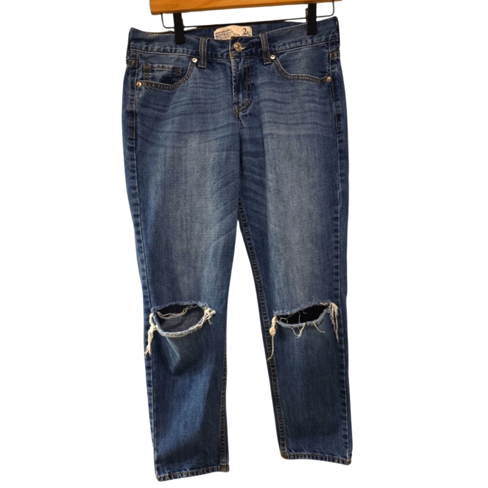 Abercrombie&Fitch, Boyfriend Straight Jean, Distressed Knees, Women's Sz 2R, W26
